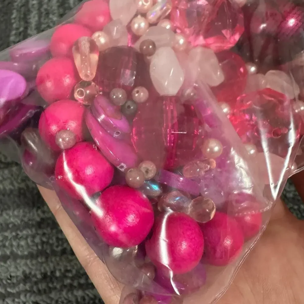 Pink Mixed Bead Lot – Hot Pink, Rose, and Pearl Assorted Beads for Jewelry